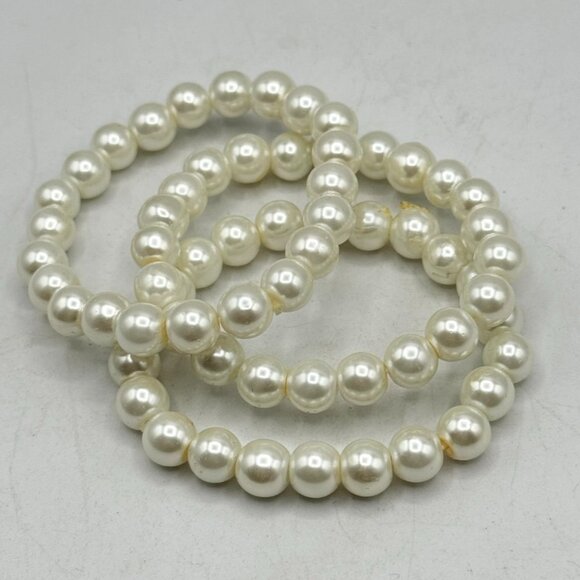 Vintage three strand faux pearl stretch bracelet set - Picture 1 of 6